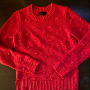 Lucky Brand Cherry Red Bobble Stitch Crew Neck knit Sweater Pom Pom popcorn knit